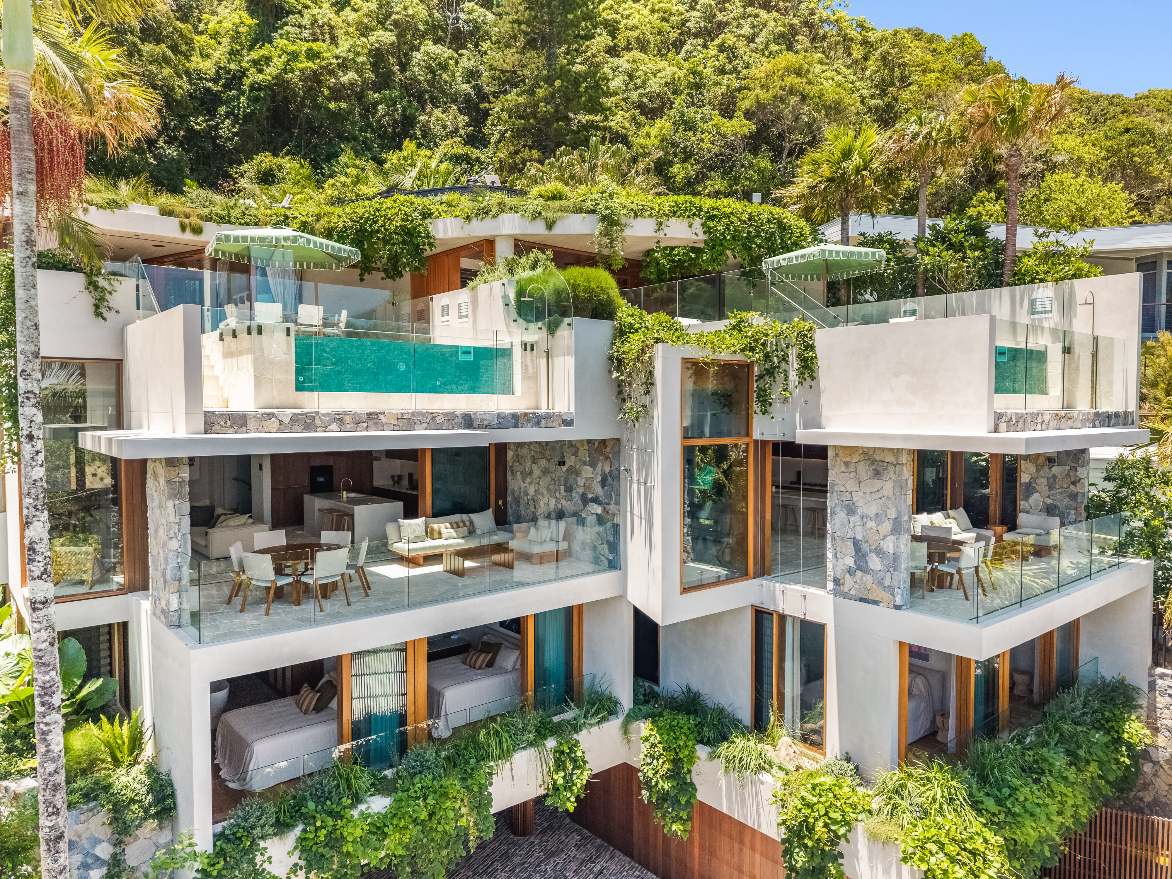 11 Brownell Drive Byron Bay — drone photography showing multi-level luxury home in the lighthouse precinct by Media Drive, Byron Bay real estate photographer