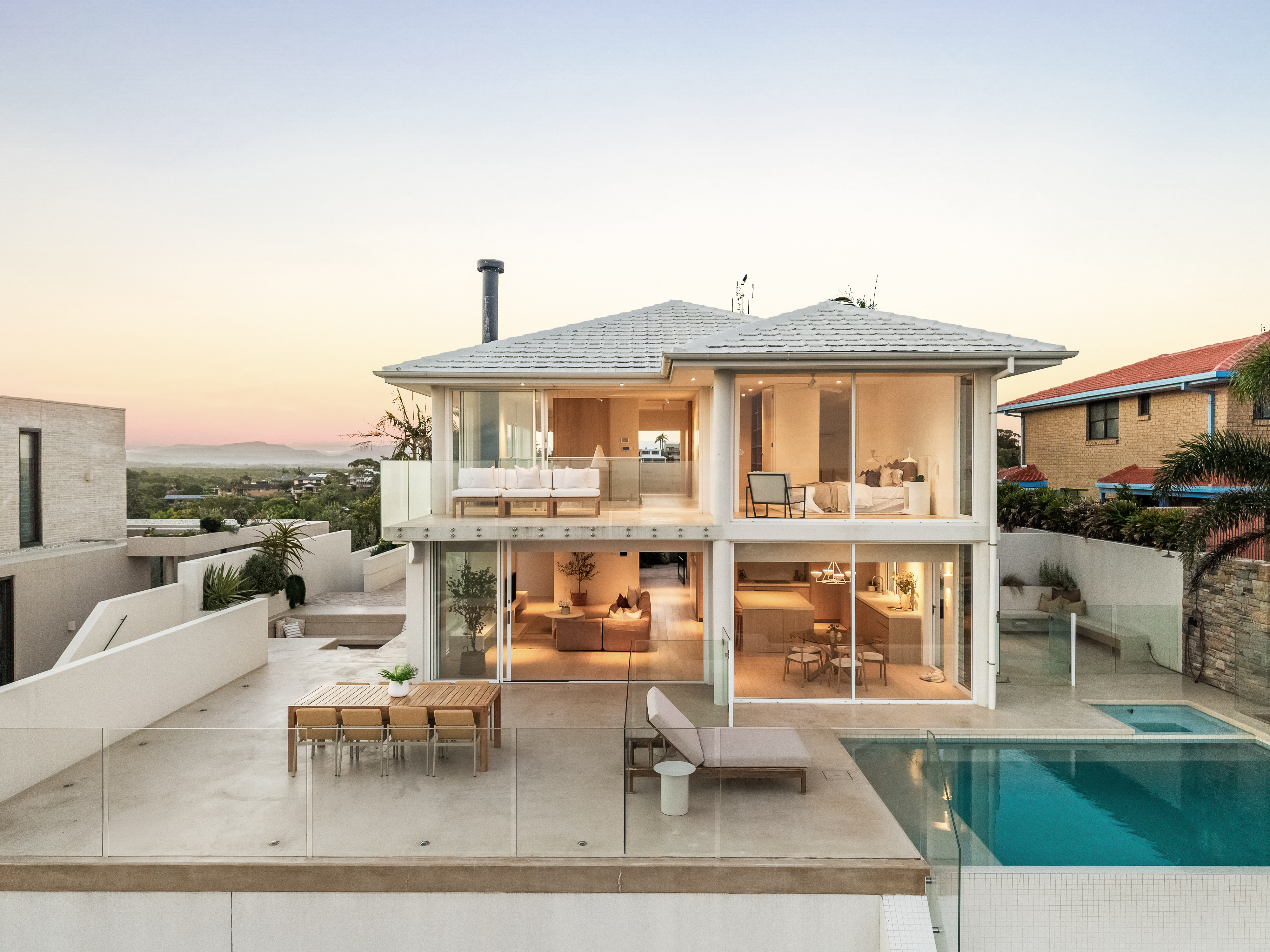 20 Pacific Vista Drive Byron Bay — twilight drone real estate photography by Media Drive, professional property photographer