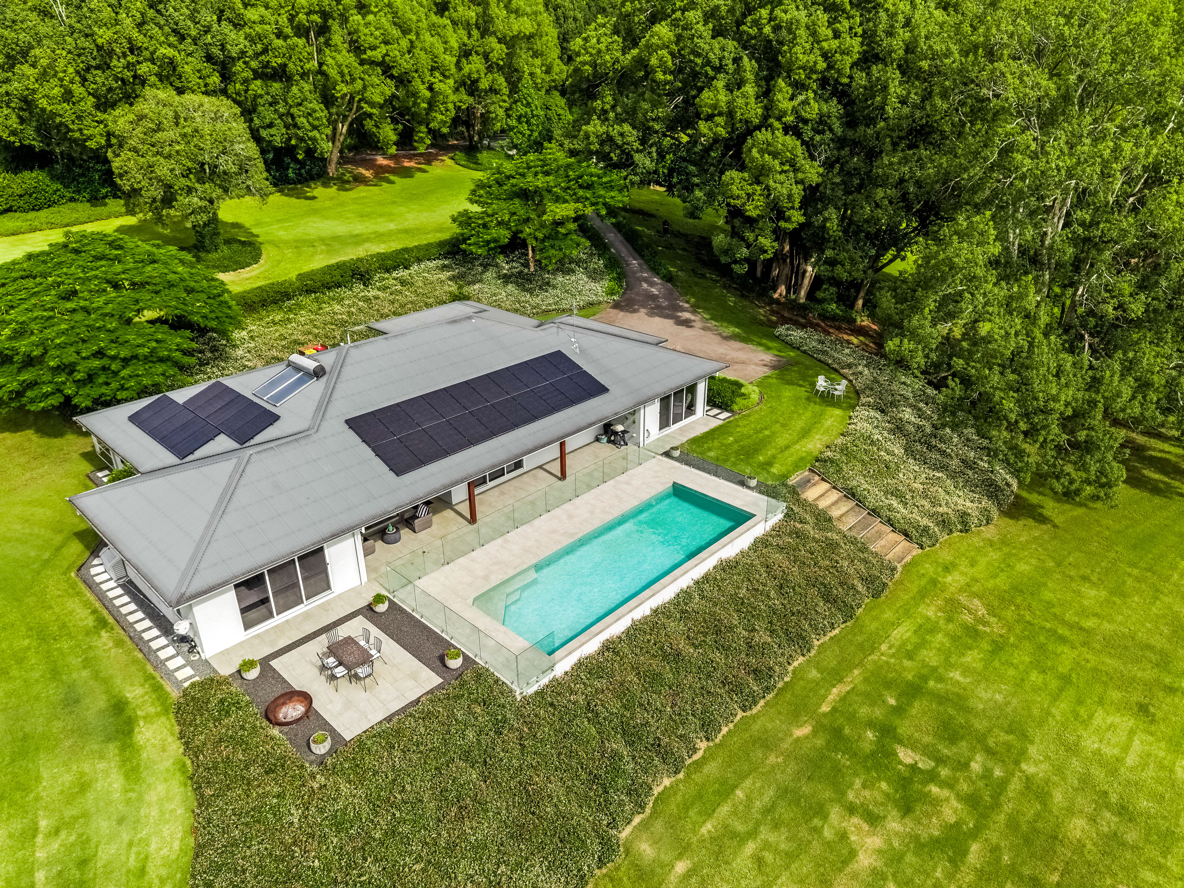 Wider aerial showing property context — drone real estate photography Tintenbar Bangalow