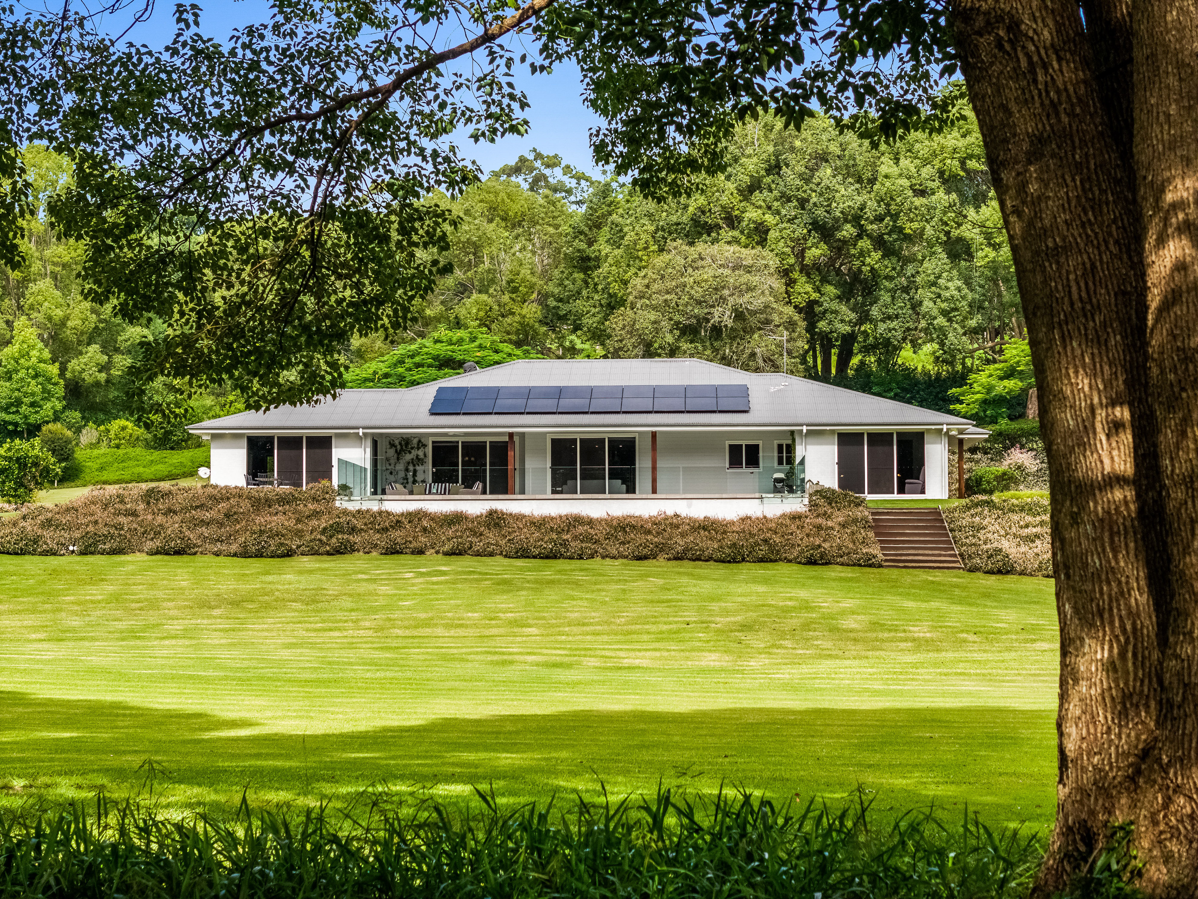 Aerial drone photography — 27 Friday Hut Road Tintenbar showing full property and pool