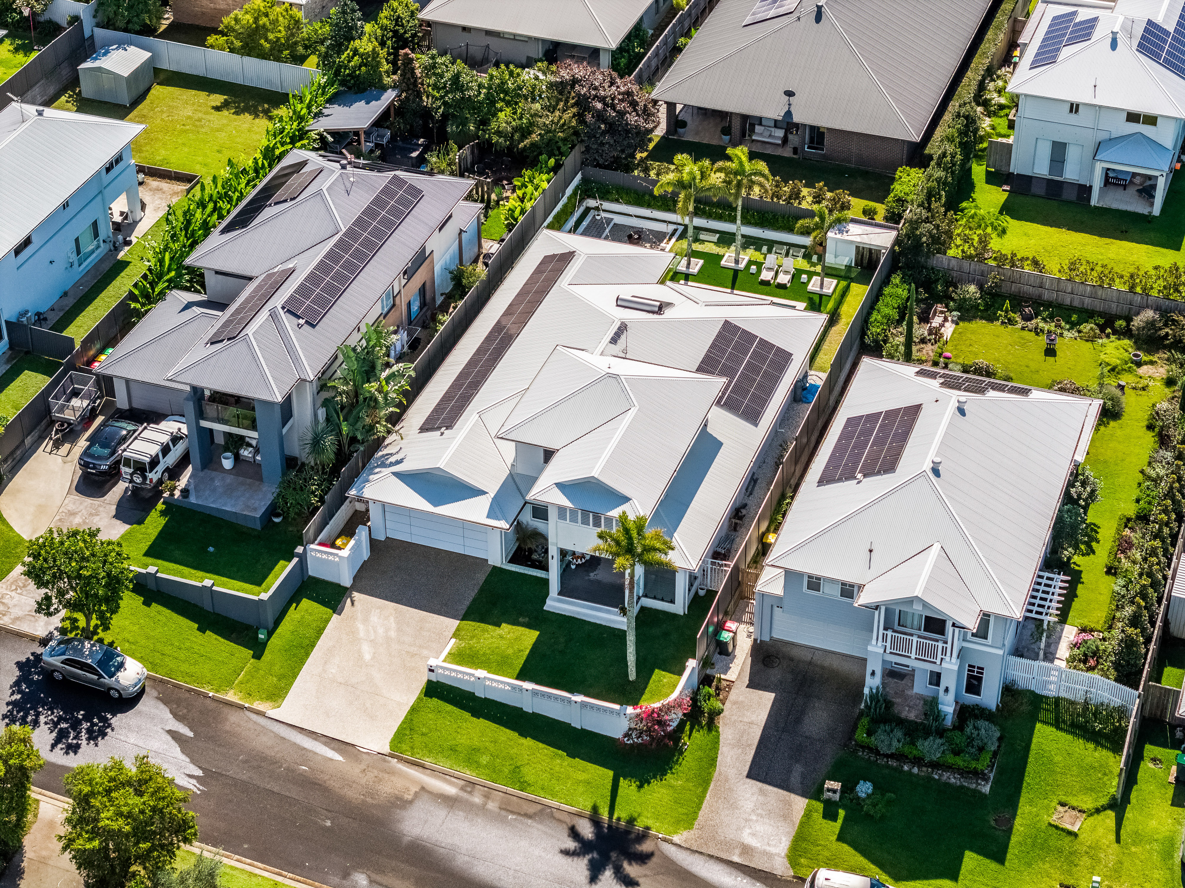 Aerial drone photography — 41 Highfield Terrace Cumbalum, showing pool and outdoor areas