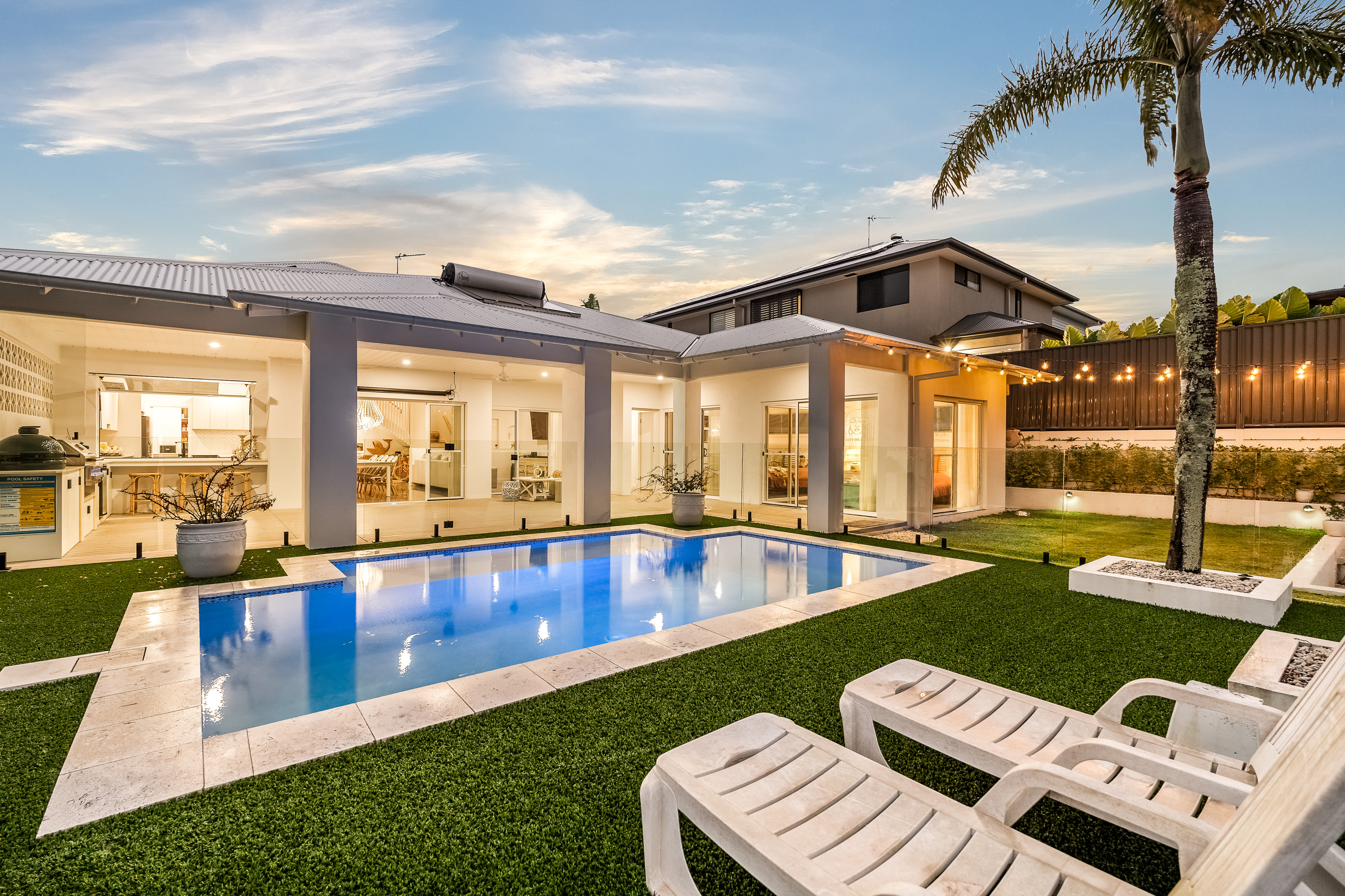 Pool and entertaining area at twilight — real estate photography Cumbalum Ballina