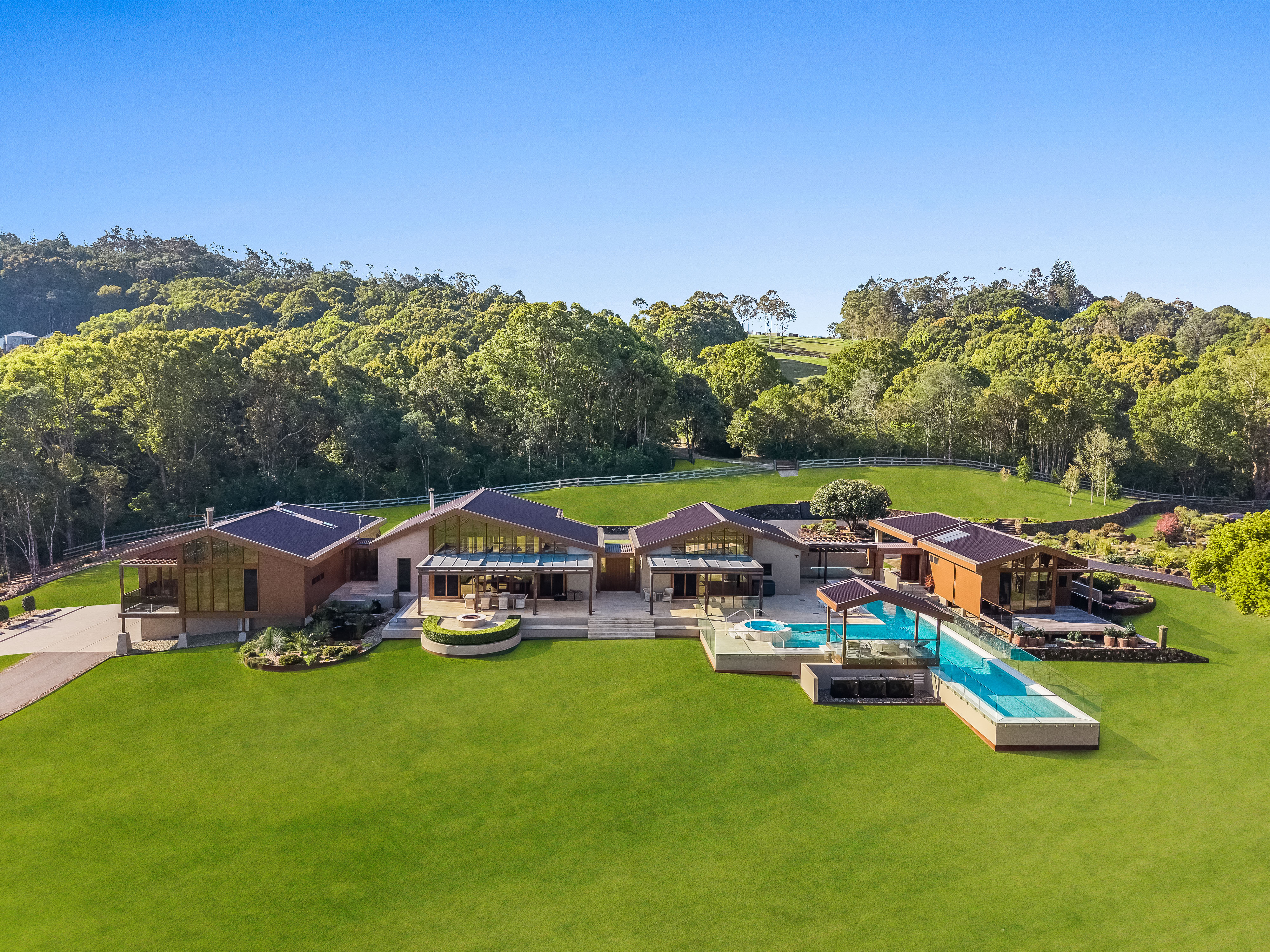 Wide aerial showing full estate — drone photography Bangalow Talofa