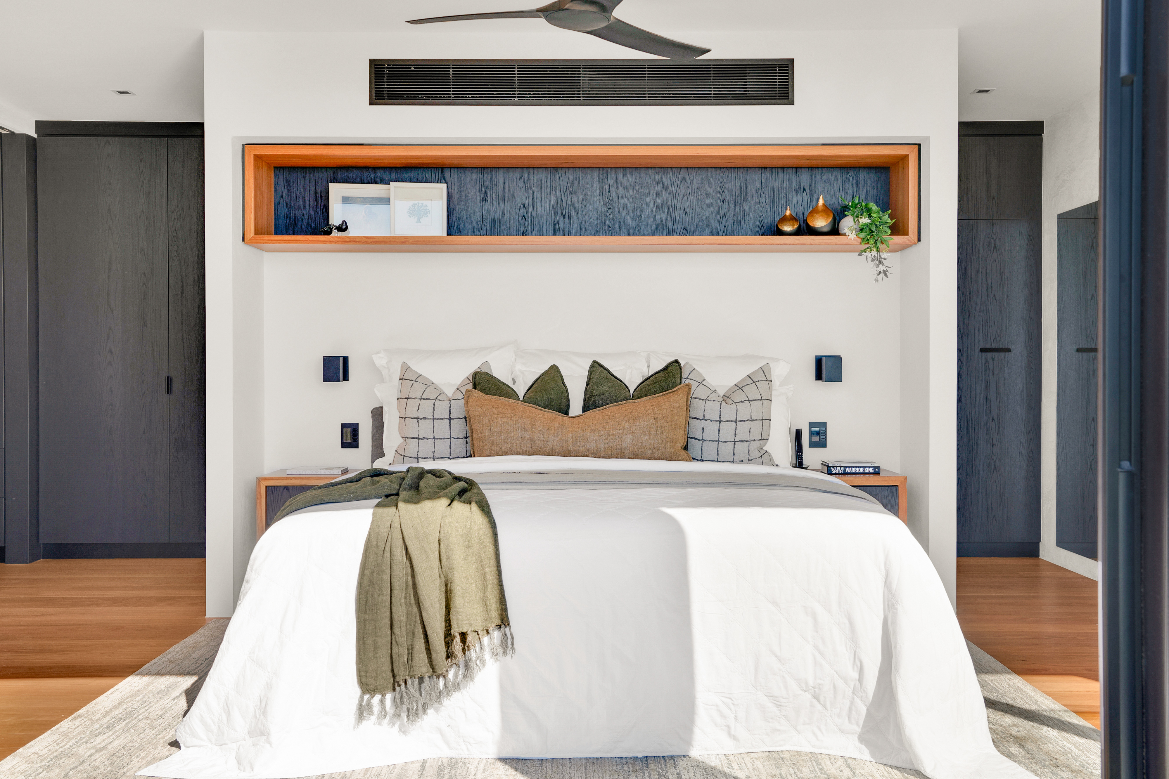 Bedroom with designer joinery — interior property photography Tweed Coast